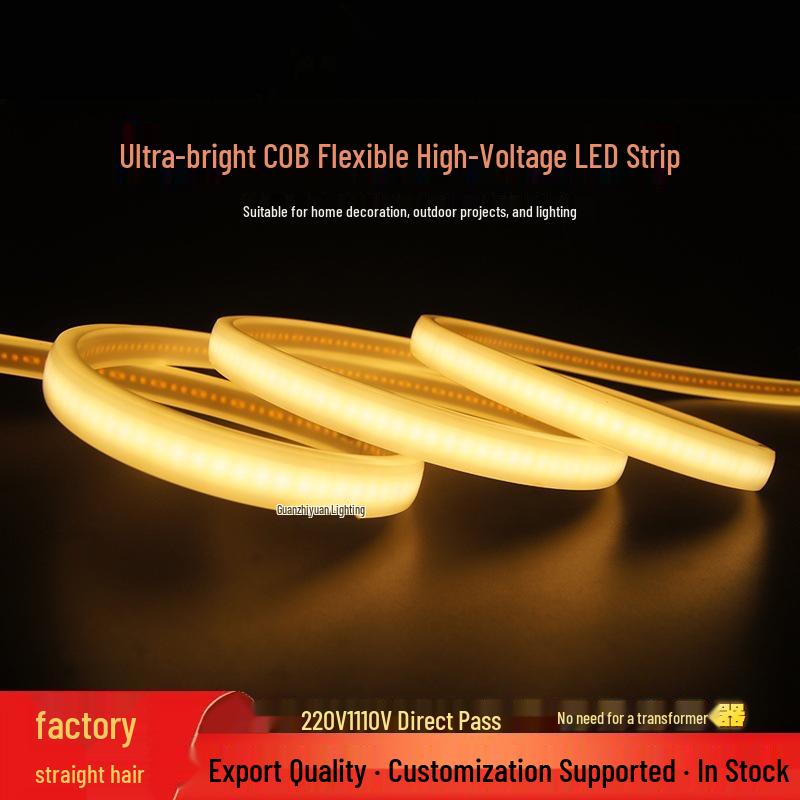 COB LED Strip Light 110V/220V, Waterproof & Self-Adhesive for Outdoor/Indoor Ceiling Atmosphere