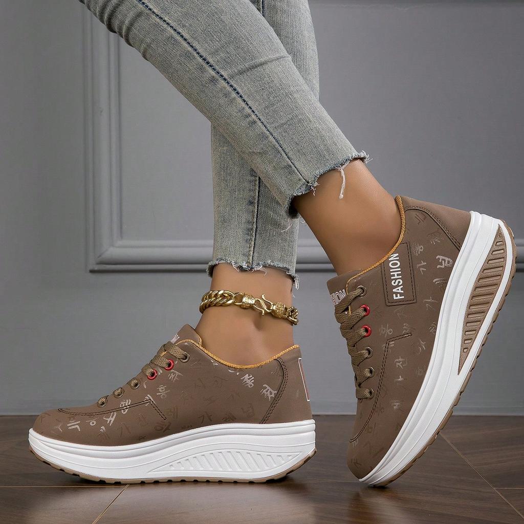 Zapatos deportivos casuales para mujer, zapatillas transpirables, cómodas, con tacón de cuña y suela gruesa, zapatos con cordones