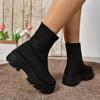 Moda Nowe Wiosna/Jesień Damskie Botki Średni Obcas Wsuwane Buty dla Kobiet Outdoor Sukienka Okrągły Nosek Skarpetkowe Botki Kwadratowy Obcas Buty na Platformie