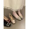 Temperament Metal Square Buckle Single Shoes Patent Leather Square Head Shallow Mouth Temperament Internal Height Increase Small Leather Shoes