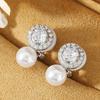 Fashion Elegant Zircon Clip On Earrings Exquisite Luxury Simulated Pearl Ear Clips Non Pierced for Women Bridal Party Jewelry