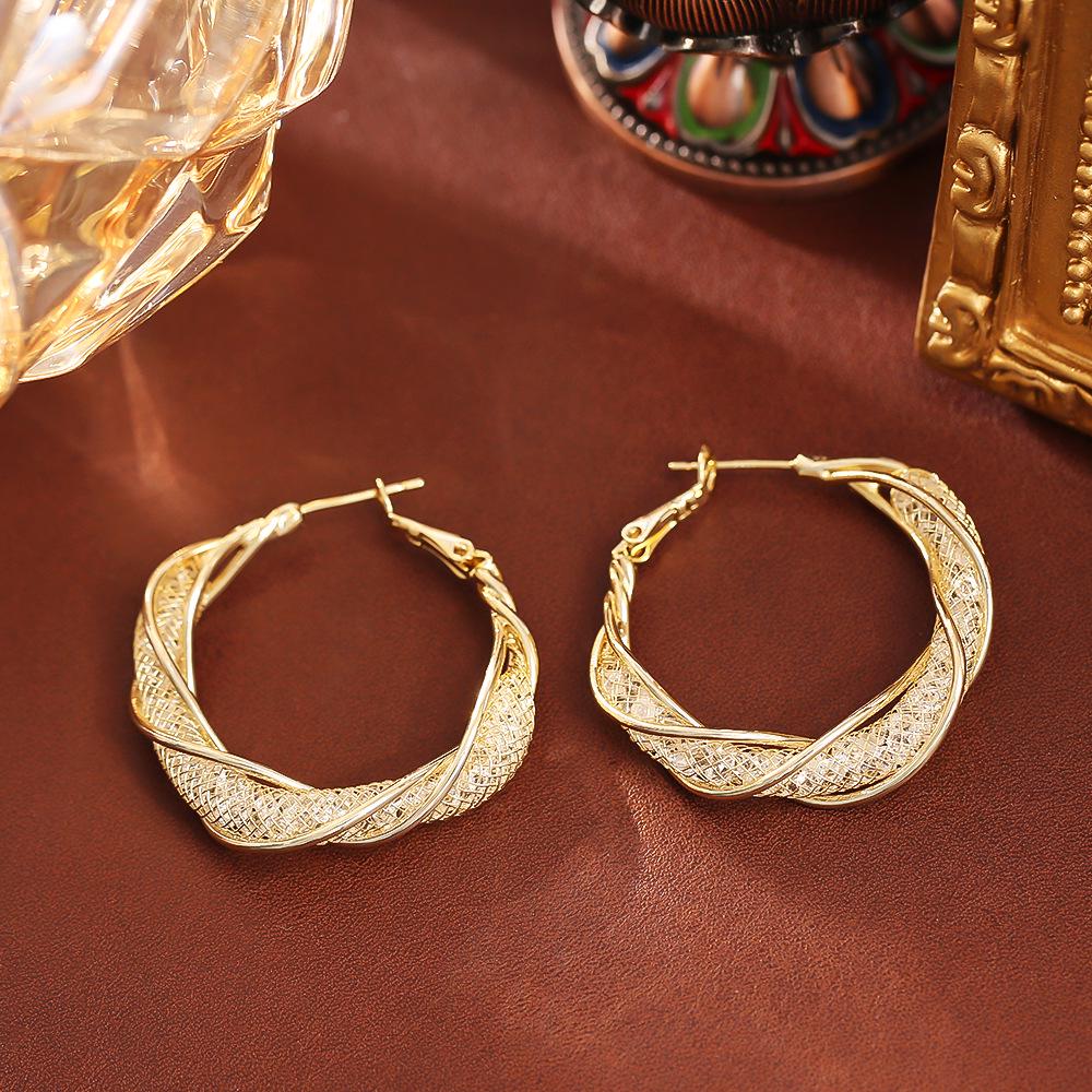 European & American INS Style Gold Mesh Earrings – High-End Fashion, Luxury, and Contemporary Design