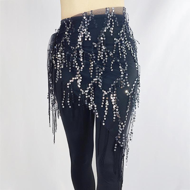 Neon Bauchtanz Hüftkette & Hüfttuch mit Pailletten & Quasten - Anfänger Übungsrock