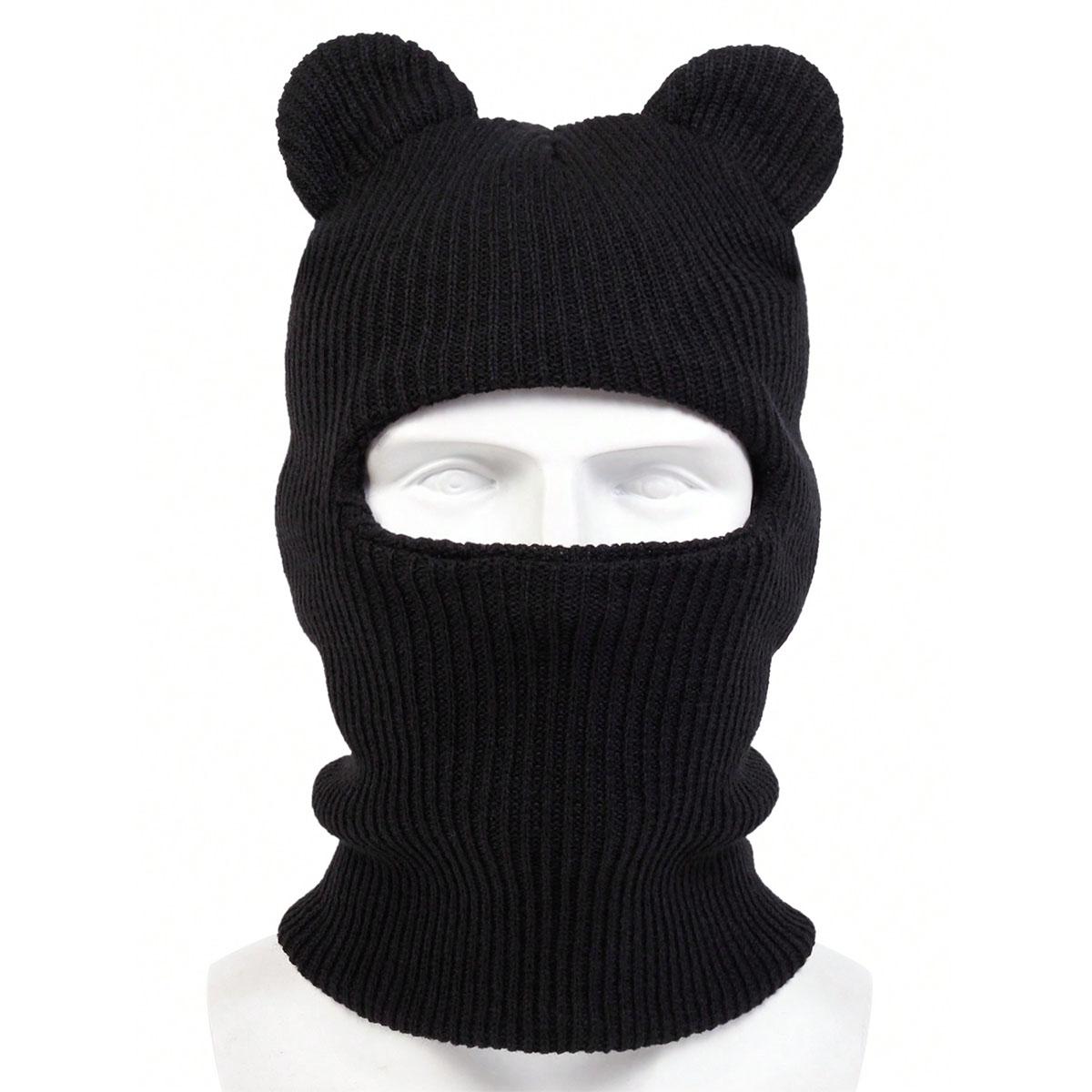 

Милая балаклава с украшением для ушей, женская, ветрозащитная и холодостойкая шапка, уличная теплая шапка с капюшоном, вязаные шапки чёрный