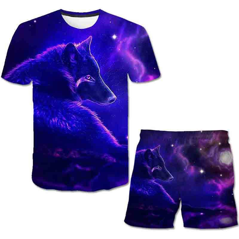 Animal Men's Set 3D T-shirt Round Neck Short Sleeved Digital Printed Casual Beach Outfit Suit