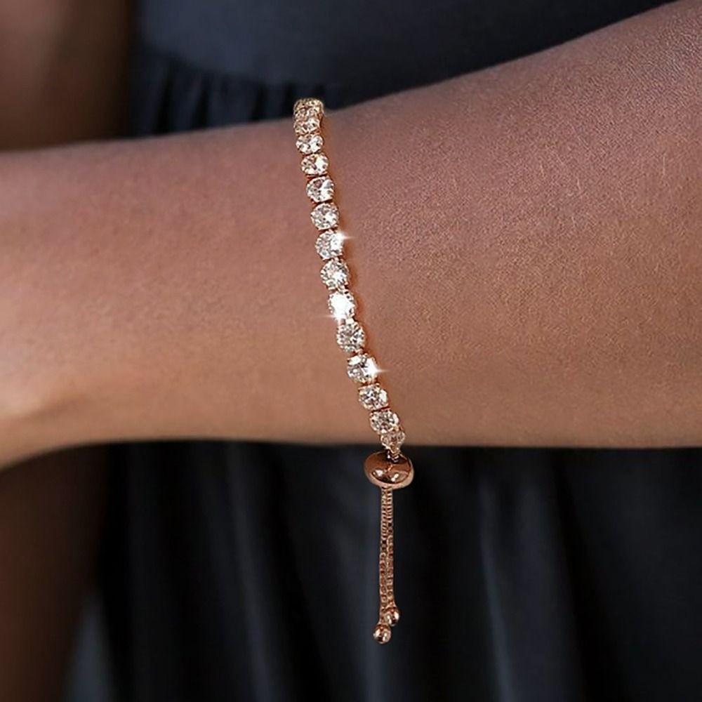 Glitter String Crystal Tennis Bracelet Stretch Fit Claw Chain Bracelet  Women's Jewelry