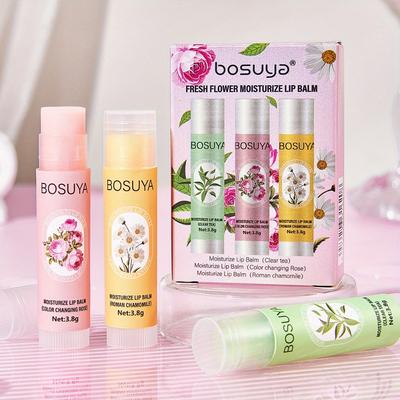 3er-Pack Lippenbalsam-Set Duft nach Rose Thermochromer Lippenbalsam Nährt und spendet der Haut Feuchtigkeit Hält Trockenheit fern Geeignet