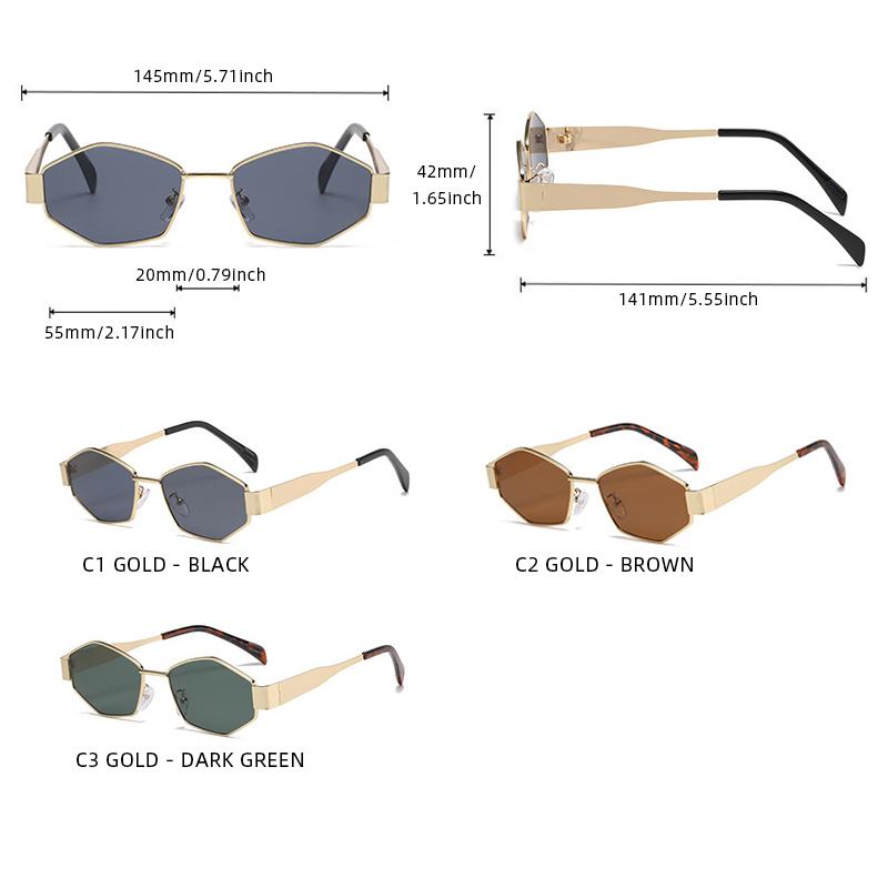 Luxury Hexagon Sunglasses Women Men Fashion Polygon Metal Sun Glasses Trendy Driving Shades
