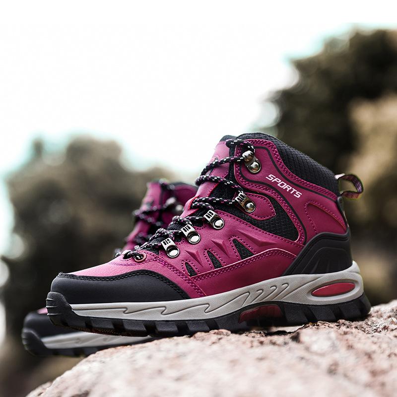 A22 Men's Women's Outdoor Mountaineering Shoes / High Top Leather Surface Large Size Hiking Off Road Couple Sports