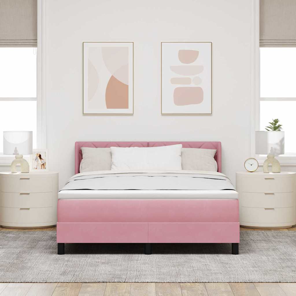 Box Spring Bed with Headboard Pink 190 x 140 cm Velvet