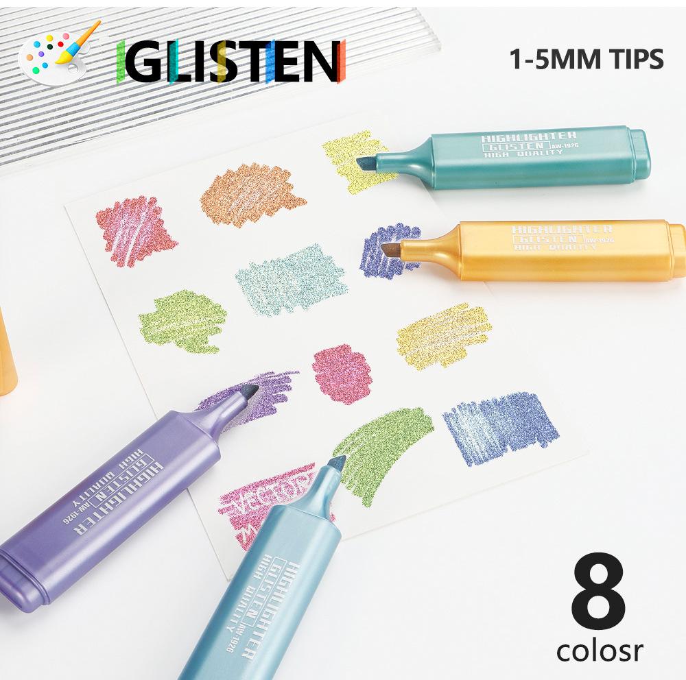 8 Pastel Macaron Highlighters Chisel Tip 1-5mm Quick Dry Non-Toxic Fluorescent Marker Pens for Student Teacher School Office Journal Notes