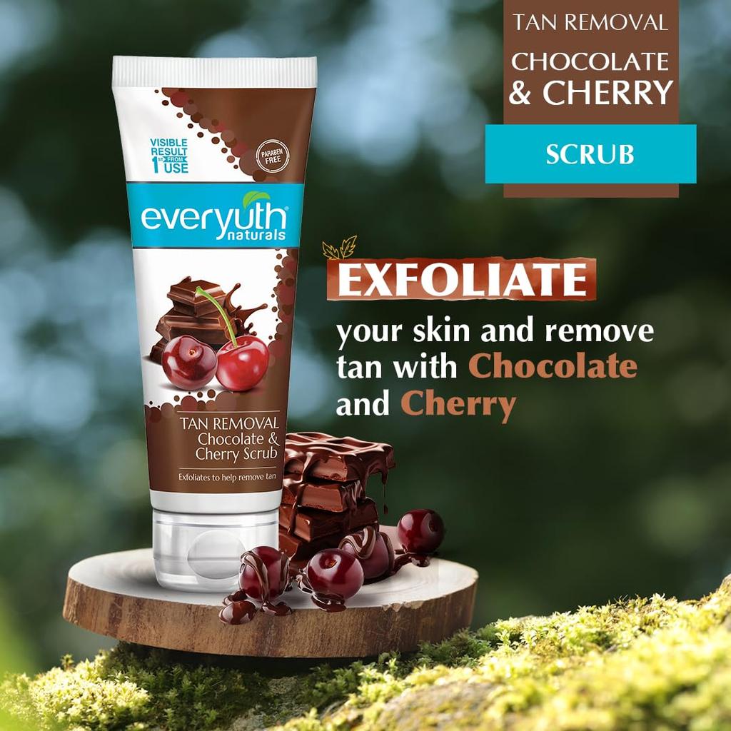 Everyuth Naturals Chocolate Cherry Tan Removal Scrub 100g Brightening Face Body Exfoliator Detoxify & Cleanse