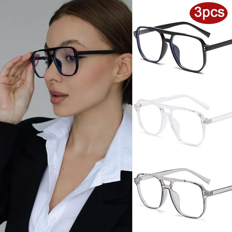 3pcs Fashion Large Square Glasses Frame Women Men Anti Blue Light  Rivet  Eyeglasses Multi Color Framen Design Glasses