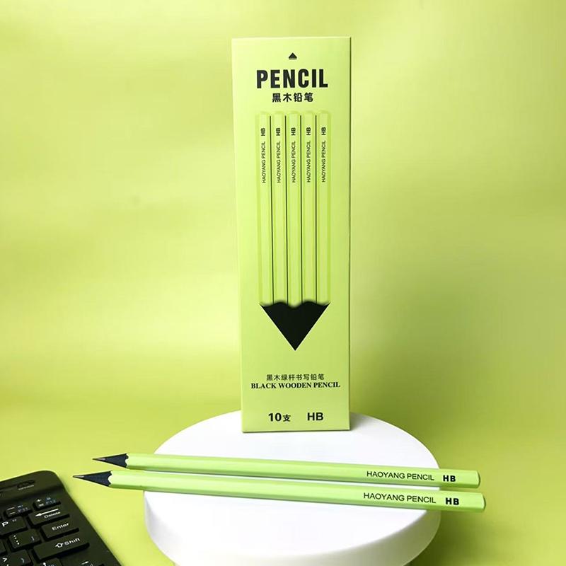 10 Stück/Set Neuer Grüner Schaft Schwarzes Holz Graphit Bleistift Set Hb Schwarze Mine Büro Schreibbleistift Geschenk Schreibwaren Niedliche Bleistifte