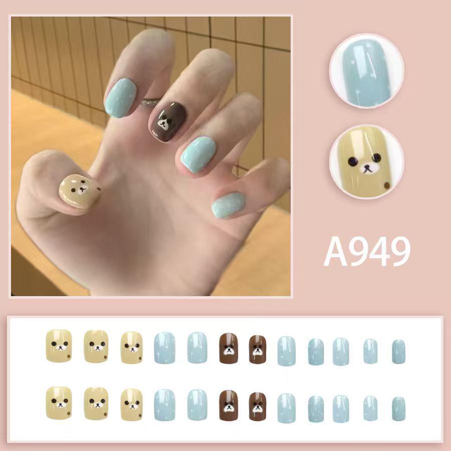 Kawa z mlekiem Misie w grochy Paznokcie na doczepienie - Urocze, Zabawne, Słodkie Naklejki do Manicure
