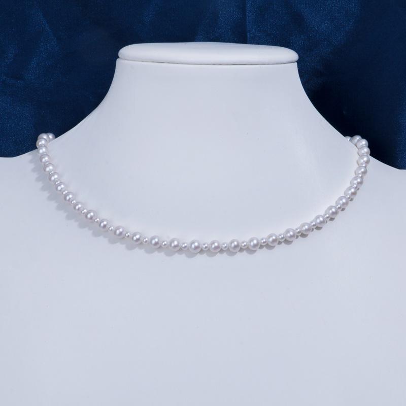 Sterling Silver Freshwater Pearl Bead Necklace - Adjustable and Layered Design Geometric