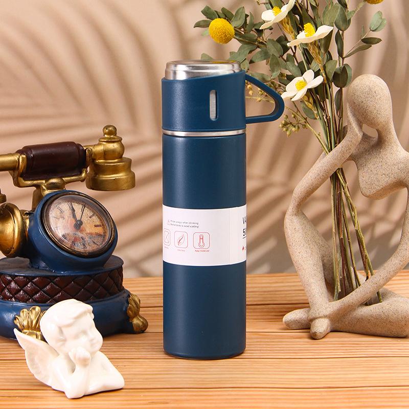 500ml Stainless Steel Vacuum Flasks with Three Lids Coffee Mug Thermoses Bottle Business Style Shimmering Design Portable Carafe
