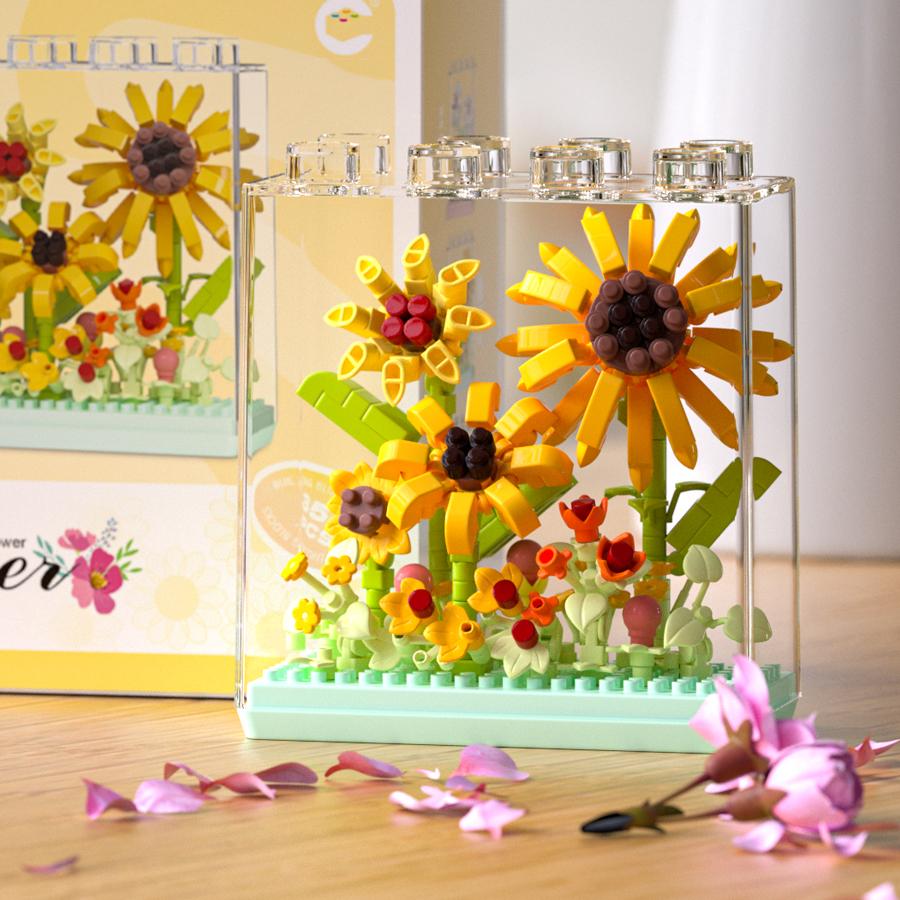 Non-Toxic Eternal Flower Diy Builidng Blocks Plastic Flowers Blocks Children Toys Sunflower Carnation New Year Decorations