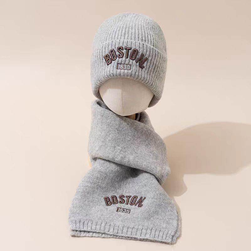 Children’s Korean-Style Knit Hat & Scarf Set with Warm Embroidery