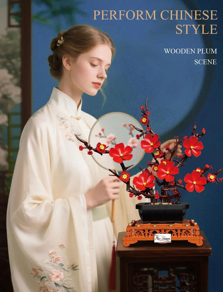 669PCS Plum Blossom Floral Bonsai Building Blocks Flower Model Bricks Creative Desktop Decoration Toys For Kids Holiday Gifts