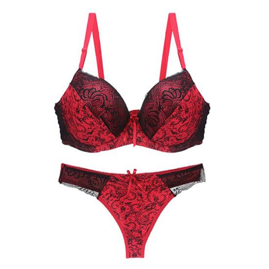 2 Pcs/Set Women Bra Panties Set Lace Bow Decor Adjustable Strap Color Matching No Wire Push Up Back Closure Low Waist Underpants Lady Underwear Set