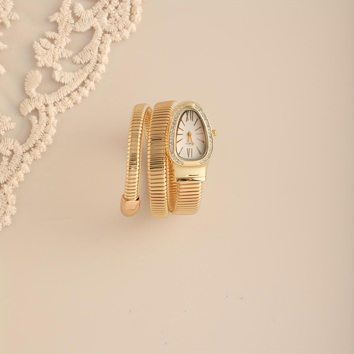 

Женские модные кварцевые часы с дизайном змеи, ремешок из сплава, уникальный циферблат, повседневный стиль, идеальный подарок для нее золотой