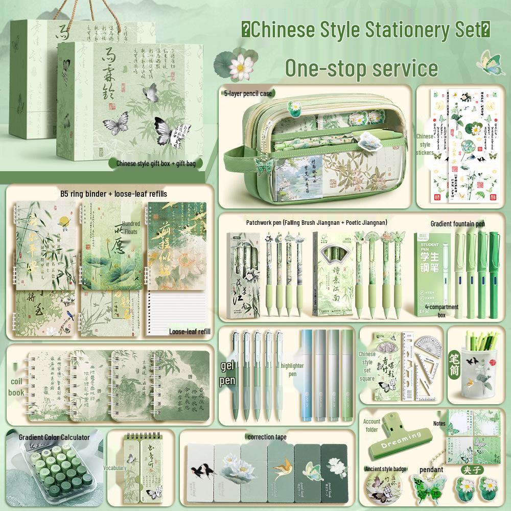 Antikes chinesisches Schreibwaren-Geschenkset für Schülermädchen - Komplettes Abschluss- und Schulanfangspaket