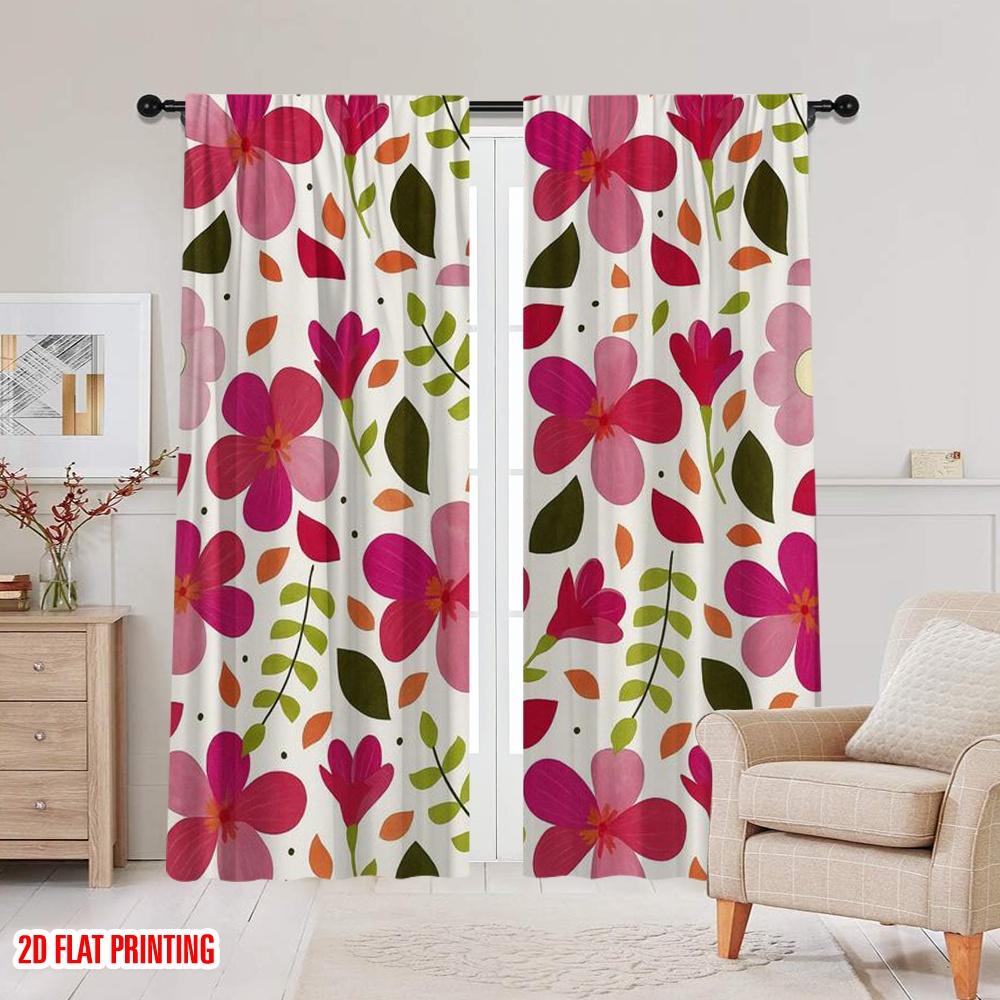 2 szt., druk płaski 2D Zasłony z nadrukiem Kwiatowy Agata Poliester Łatwa instalacja (bez pręta) Dekoracja Pokoju Idealna do Salonu &