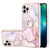 For iPhone 15 Pro Case with Ring Kickstand Marble Pattern Electroplating TPU Back Cover