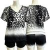 Summer European Streets Leopard Style Printed V-Neck Short Sleeved T-Shirt And Shorts Set Women's and Men's T-shirt Shorts Set