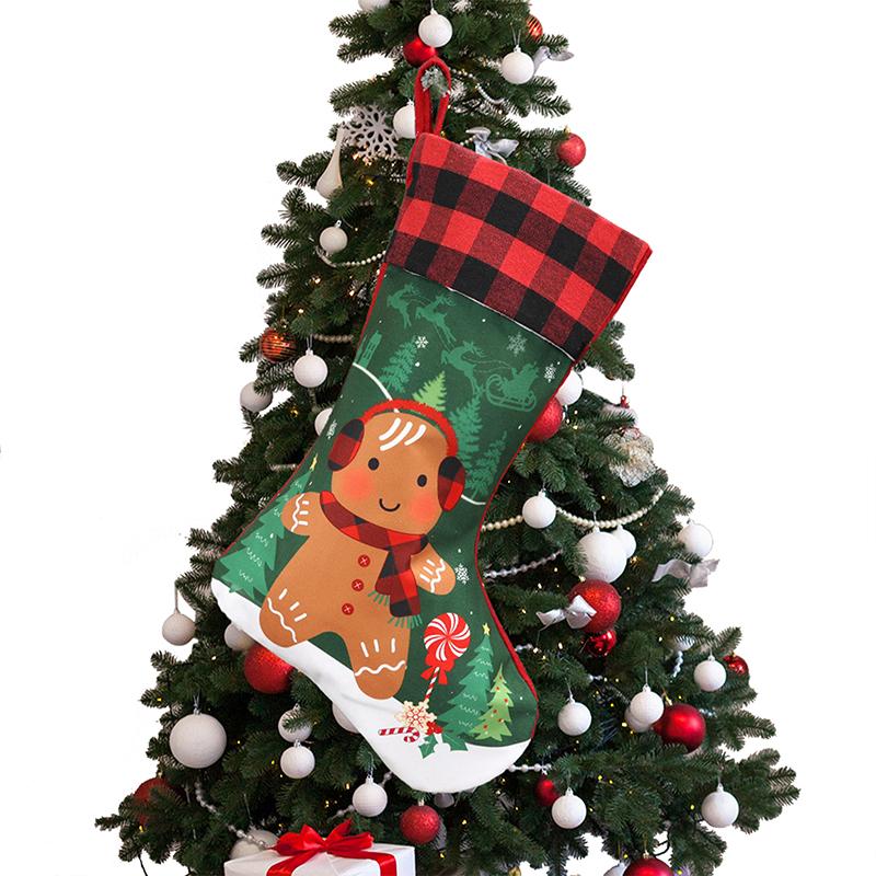 

1Pc Christmas Stocking - Deer Santa Snowman Plaid Design, Xmas Holiday Decoration for Family Kids Home Party 27x45cm