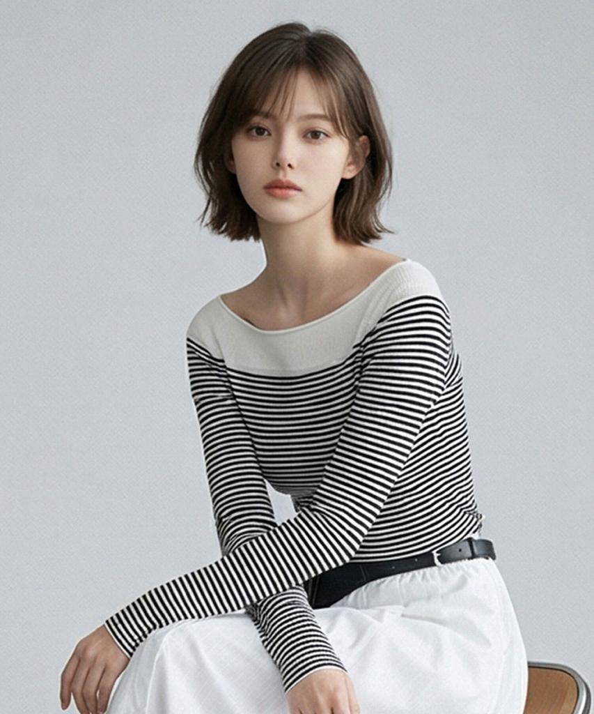 Eilubeu Color Block Boat Neck T-Shirt Aasbts101D