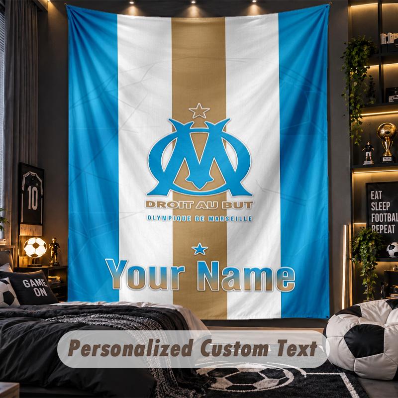 TapestryOlympique Marseille FC Custom Name Text Personalized Wall Hanging Tapestry Home Wall Decor