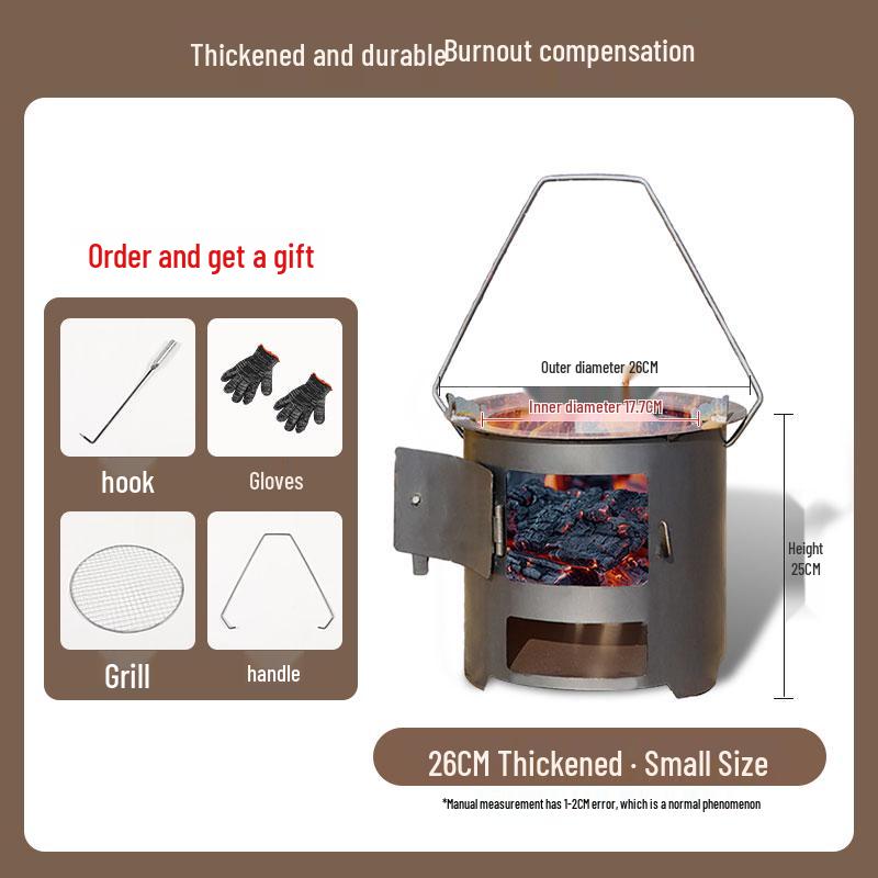 Heavy-Duty Portable Firewood Stove for Outdoor Camping and Tea Brewing