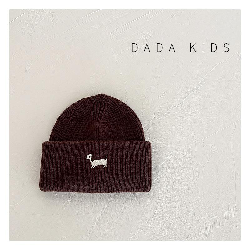 Children's Woolen Hats Korean Embroidered Dogs Cute Fashionable Casual and Warm Pullover Sweaters Knitted Hats for Boys and Girls
