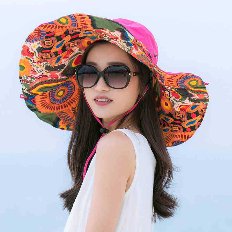 Seaside vacation sun hat women's big edge hat sun protection beach hat big eaves hat foldable beach sun hat tide