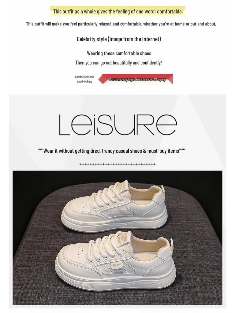 Damskie uniwersalne płaskie białe skórzane sneakersy na jesień 2025 - Casualowy styl sportowy