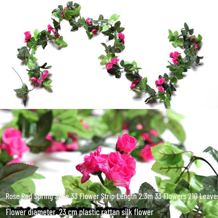 Silk and Plastic Roses Decorative Vines - Artificial Flowers for Weddings, Living Rooms, Home Ceilings, and Rattan Decor.