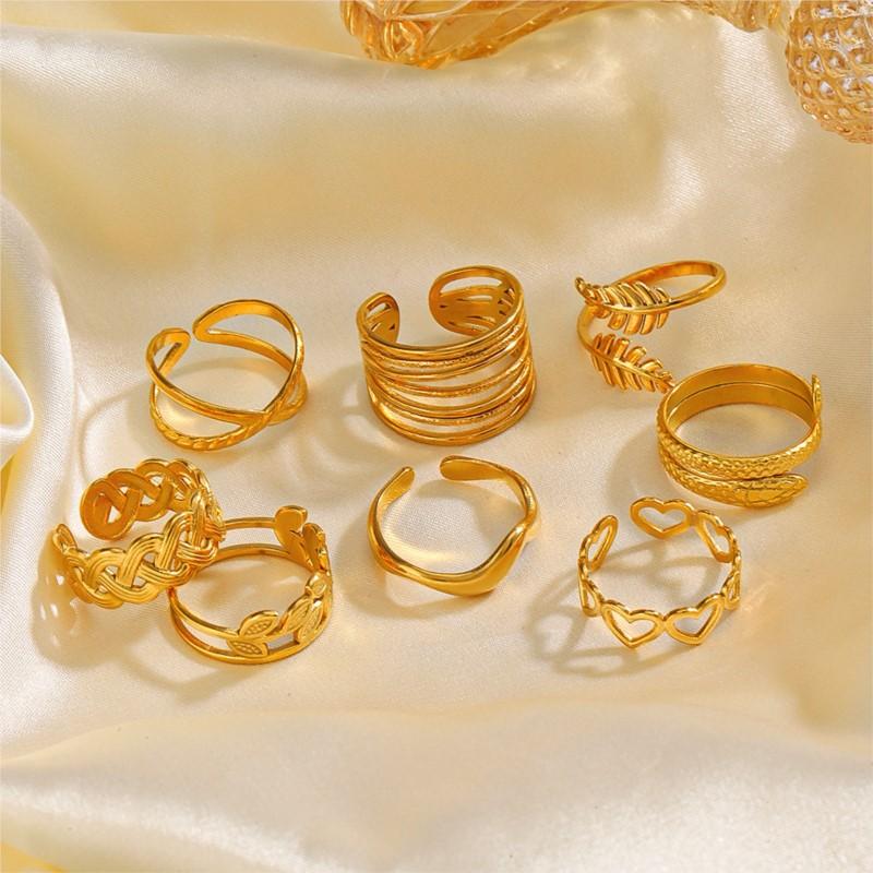 Stainless Steel Geometric Heart Leaves Ring For Women Personality Trendy Open Finger Ring Jewelry All Match