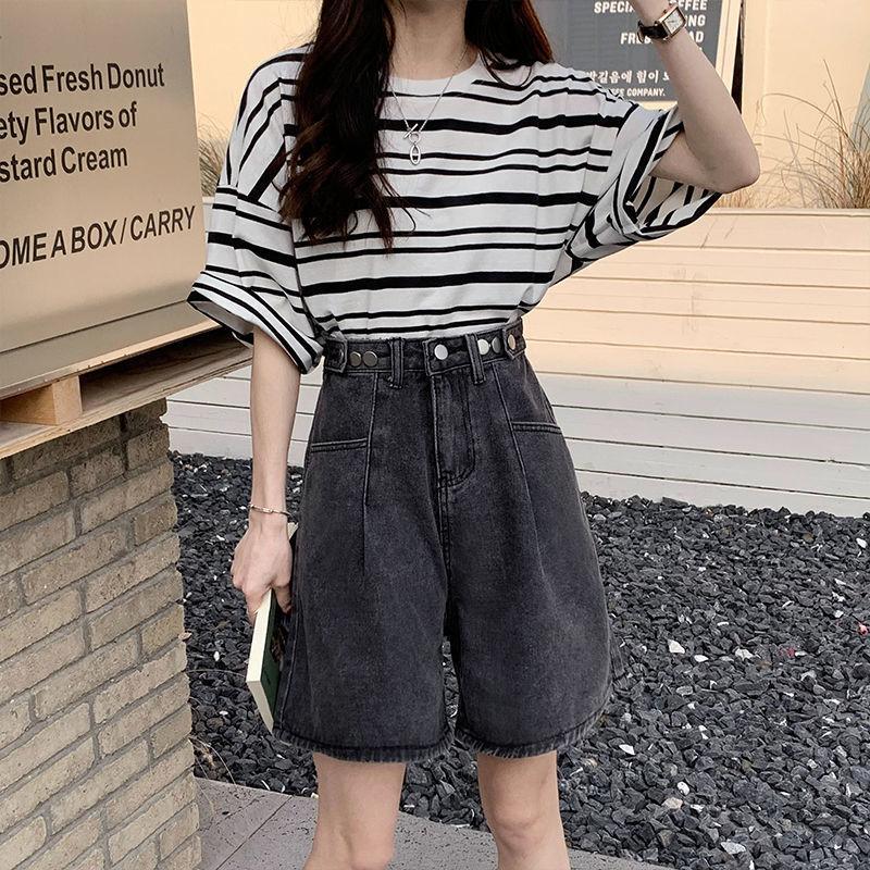 Five-point High-waist Denim Shorts for Women In Summer New Loose Wide-leg Mid-length Pants