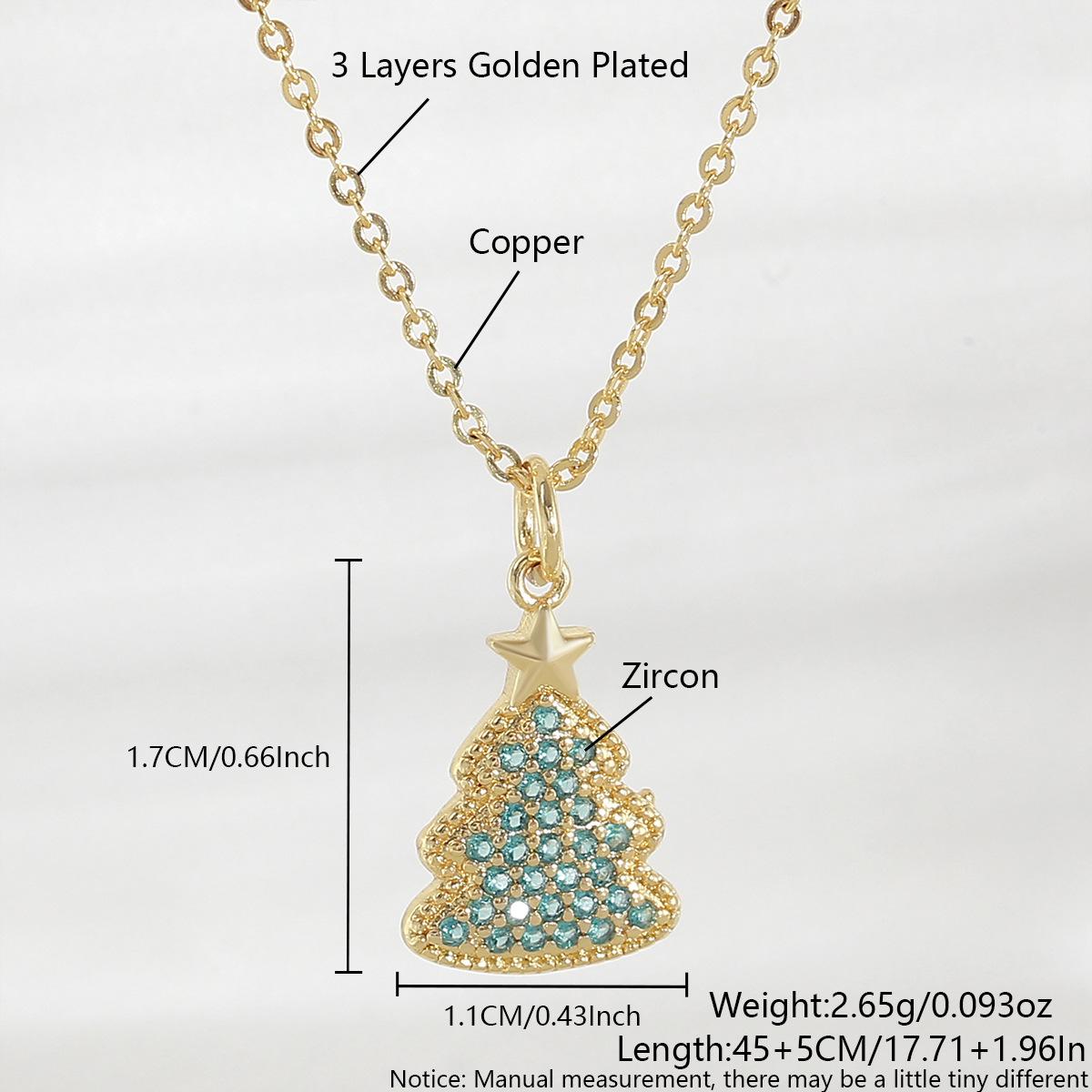 Christmas Tree Necklace: Gold-Plated, Inlaid with Blue Zircon, European-American Style, Niche Design Pendant Only