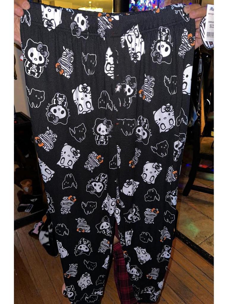 Damen Hello Kitty Halloween Flanell Schlafhose - Dick, gemütlich und mit Samt gefüttert für Herbst und Winter