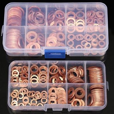 200 Pcs Copper Gasket Nut&Bolt Sets Fastener Screw Washers Sets M5-M14