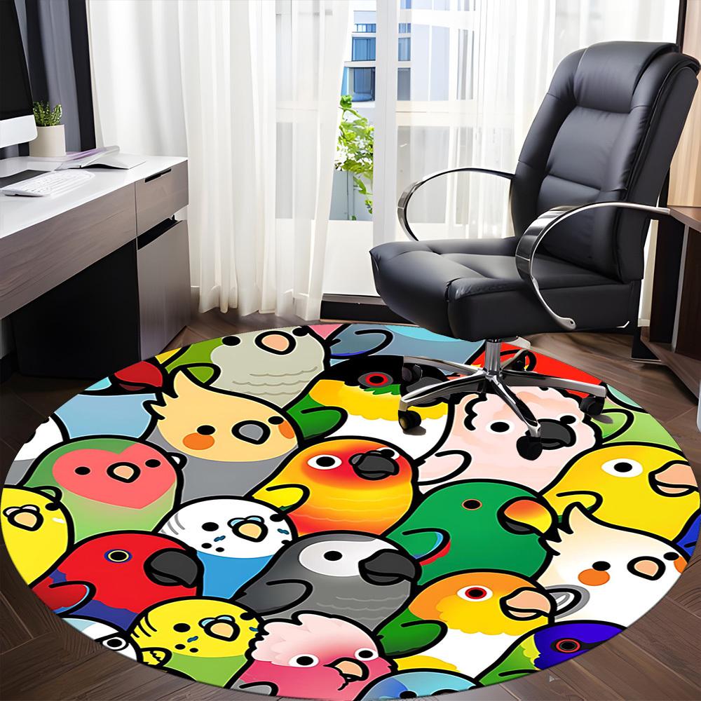 1 Pezzo Tappeto Rotondo da Ufficio con Fantasia Festa Pappagalli, Tappetino Adatto per Ufficio, Sotto Sedie da Ufficio, Camera da Letto, Soggiorno, Decorazione Casa, Decorazioni Stanza