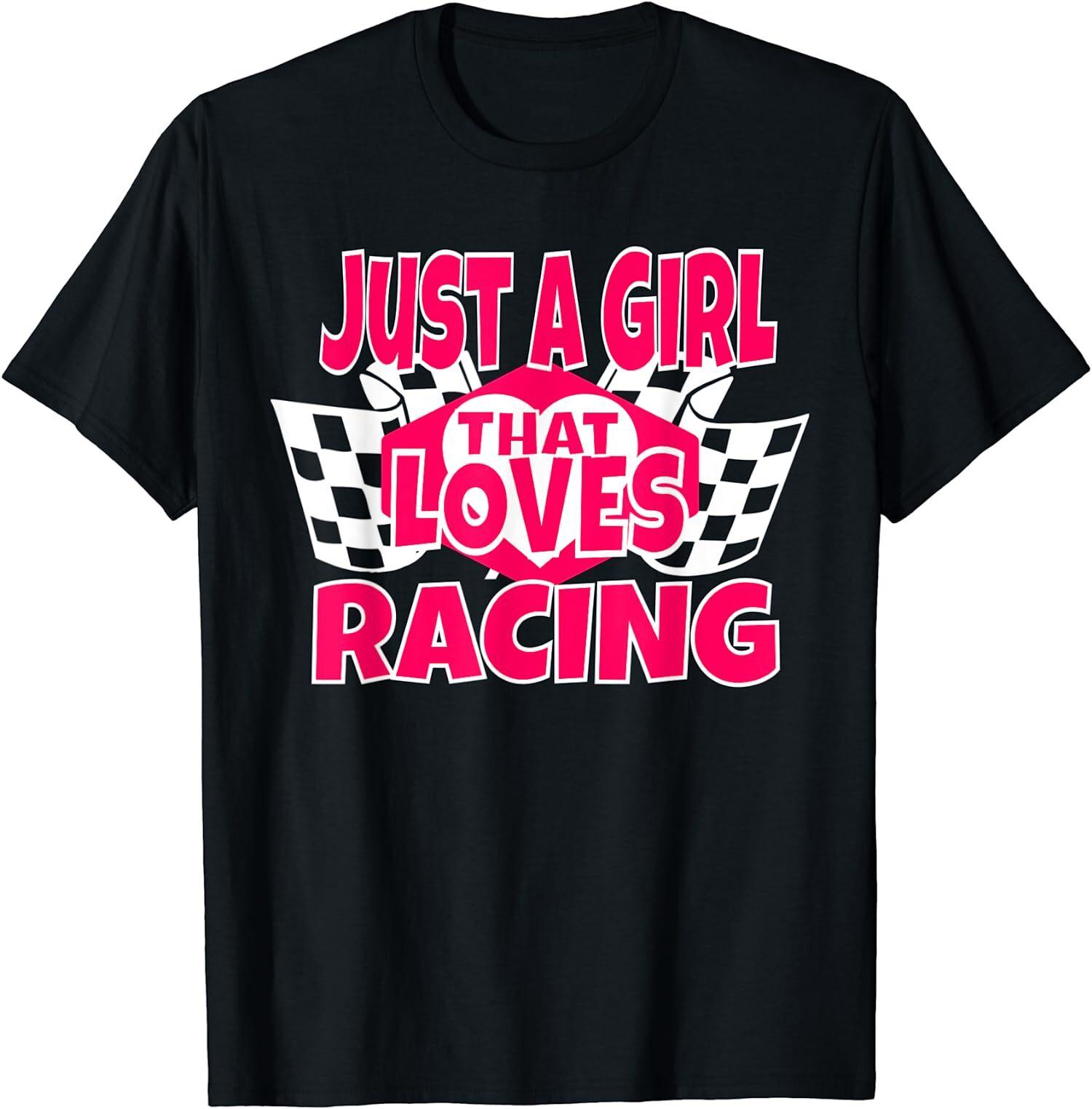 Just A Girl That Loves Racing Checkered Flag Gift Unisex T-Shirt S разноцветный