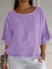Camicia Estiva da Donna a Maniche Corte con Girocollo in Cotone e Lino Monocolore dalla Vestibilità Ampia per Donne
