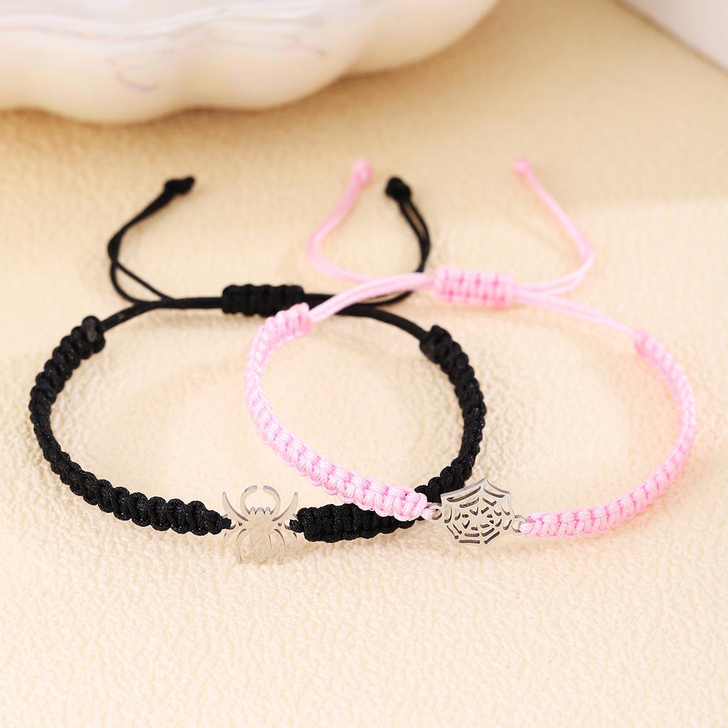 Black White Spider Web Woven Bracelet Couple Handmade Rope Pair