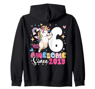 6th Birthday Unicorn Awesome Since 2019 6-Year-Old Kids Zip Hoodie