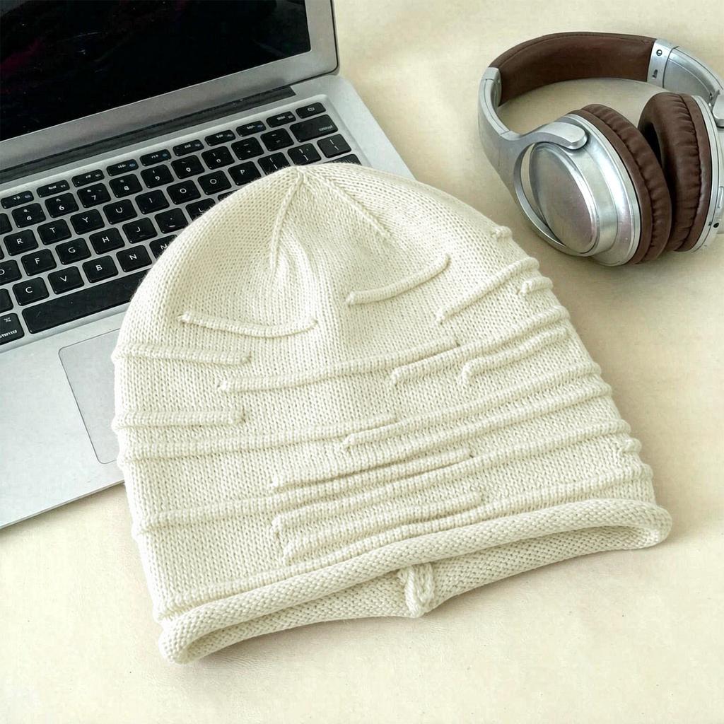 Autumn and winter high elastic knitted pile hat women's loose striped pullover hat big head circumference thin versatile solid color confinement hat