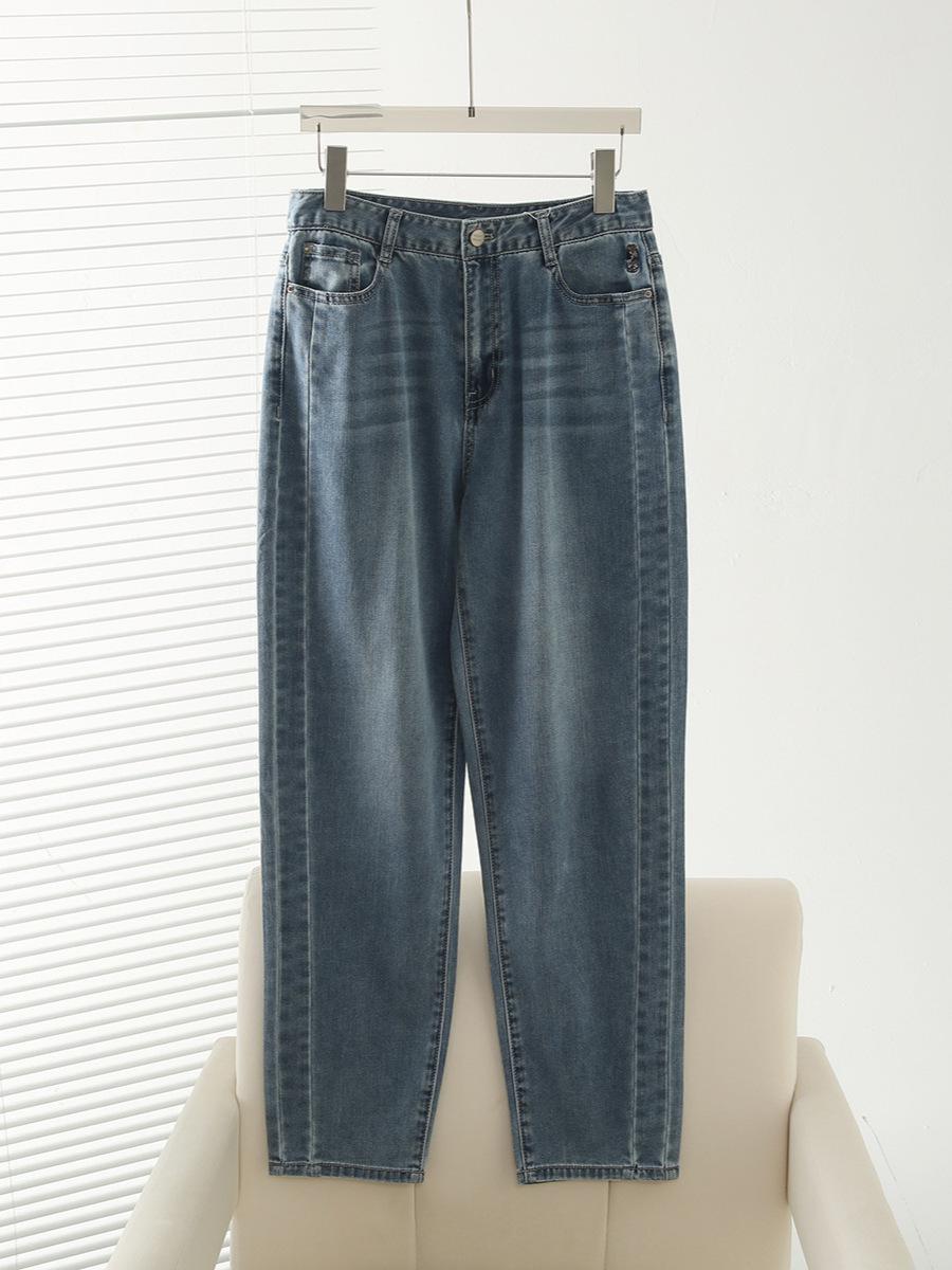 

2024 Autumn/Winter Women s Retro Embroidered Tapered Denim Pants XL синий